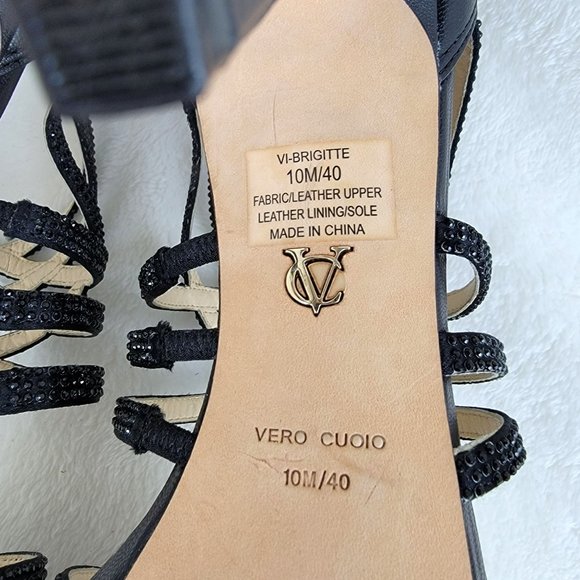VC Signature VI-BRIGITTE Black Crystal Studs Strappy High Heels Zipper Sandals - Picture 9 of 9